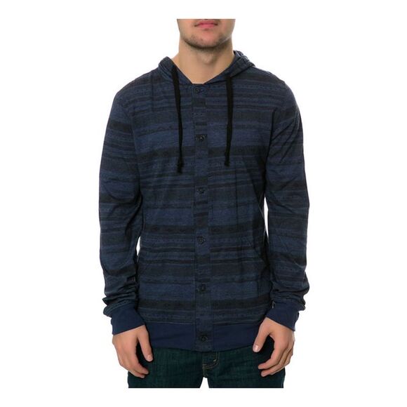 AMBIG Mens The Boots Hooded Henley Shirt, Blue, NWT - Picture 1 of 1